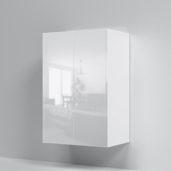 Шкаф с полками 60 см, высота 90 см, белый глянец, универсальный. Фото 2