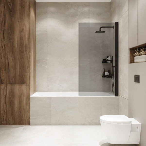 Шторка на ванну распашная Terminus Ното 150х70 тонированная, черный. Фото 1