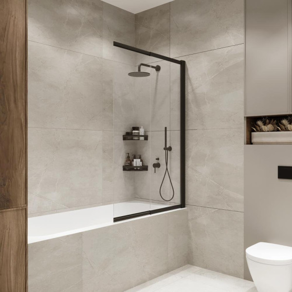 Шторка на ванну слайдер Terminus Ното 150х90, черный. Фото 1