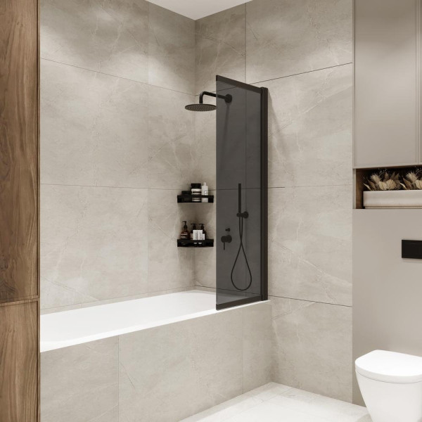 Шторка на ванну слайдер Terminus Ното 150х90 тонированная, черный. Фото 3