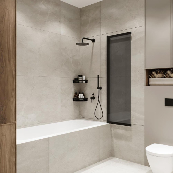 Шторка на ванну слайдер Terminus Ното 150х90 тонированная, черный. Фото 4