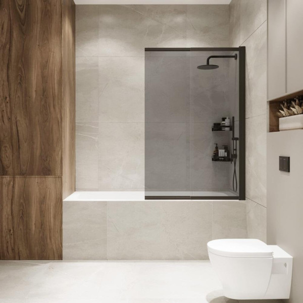 Шторка на ванну слайдер Terminus Ното 150х90 тонированная, черный. Фото 5