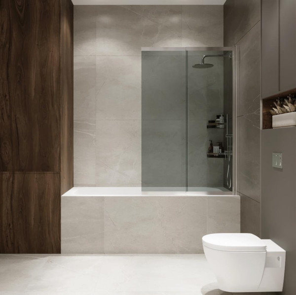 Шторка на ванну слайдер Terminus Ното 150х90 тонированная, хром. Фото 1