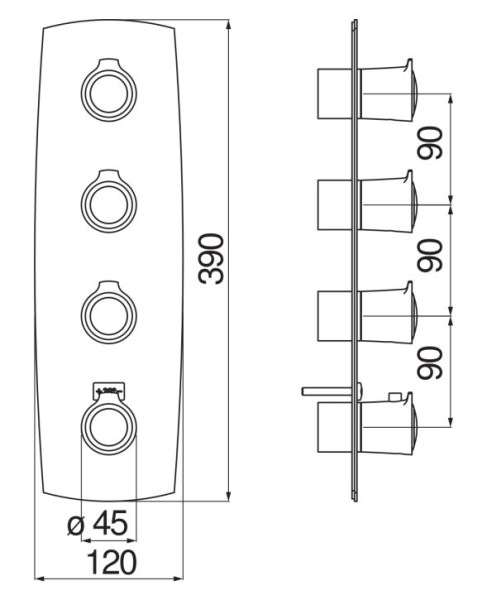 SI98103BR SOFI термостатический смеситель для ванны 3 выхода (внешняя часть), бронза. Фото 2