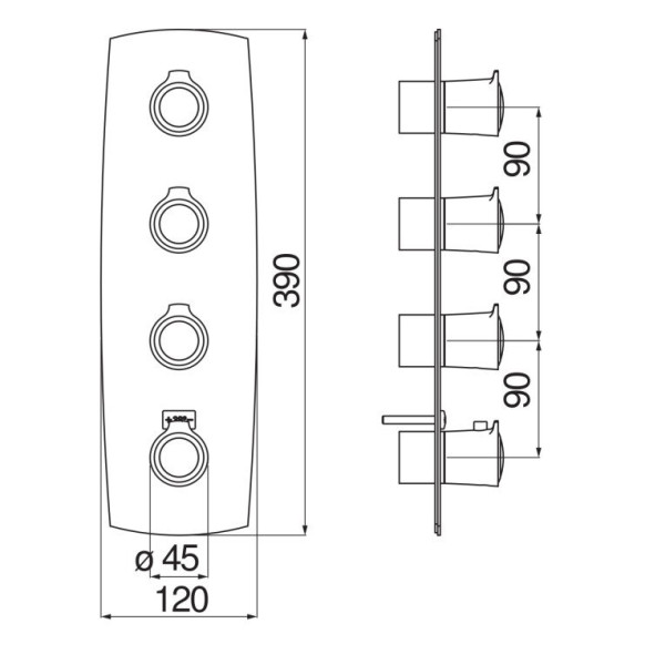 SI98103GDP SOFI термостатический смеситель для ванны 3 выхода (внешняя часть), золото. Фото 2
