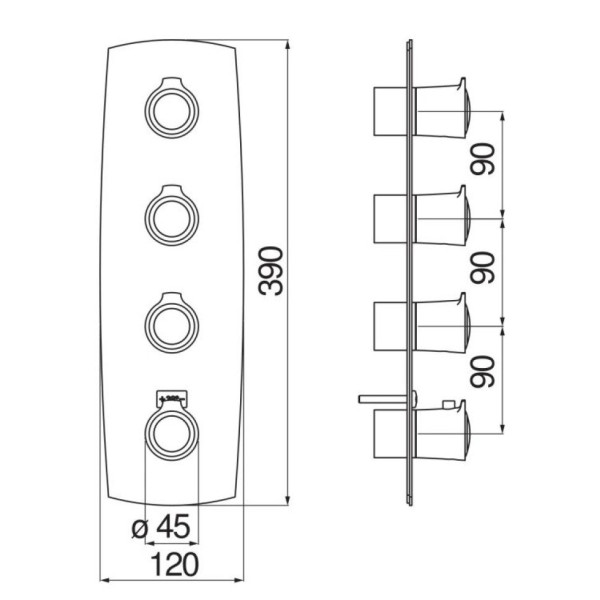 SI98104CR SOFI термостатический смеситель для ванны 4 выхода (внешняя часть). Фото 3