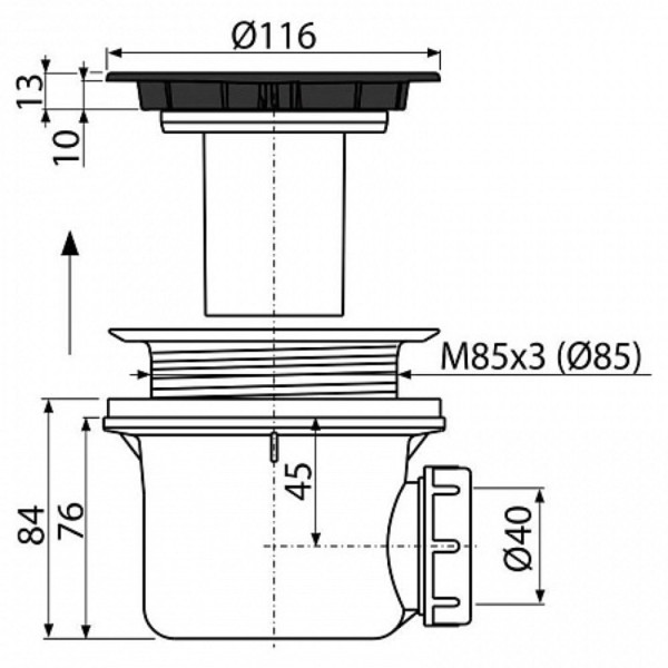 Сифон для душевого поддона, черный- мат, арт.A49BLACK. Фото 2