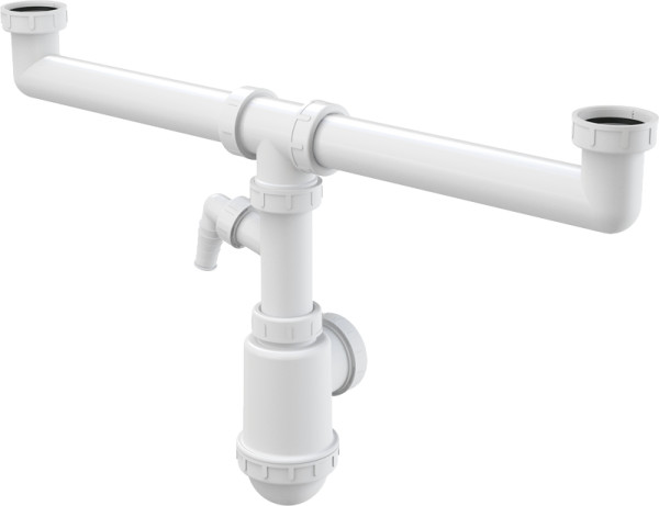 Сифон для двойной мойки Alcadrain с накидными гайками 6/4" и подводкой (A448P). Фото 1
