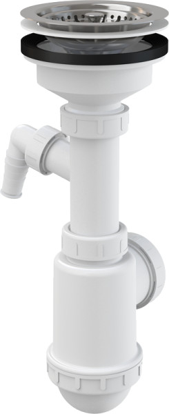 Сифон для мойки Alcadrain 50/40 мм, с нержавеющей peшeткой 115 мм и подводкой (A446P). Фото 1