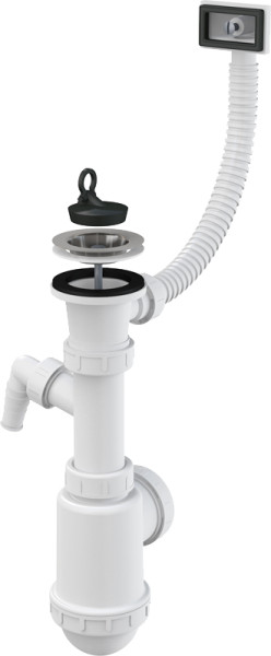 Сифон для мойки Alcadrain с нержавеющей решеткой DN70, гофропереливом и штуцером (A444P-DN50/40). Фото 1