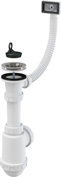 Сифон для мойки Alcadrain с нержавеющей решеткой DN70 и гофропереливом (A444-DN50/40). Фото 1