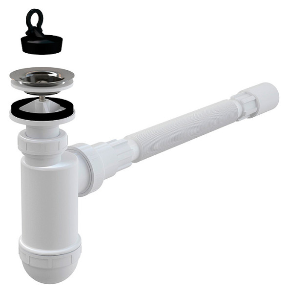 Сифон для раковины Ø40 с нержавеющей peшeткой + гибкое соединение (AG2105123710i). Фото 1