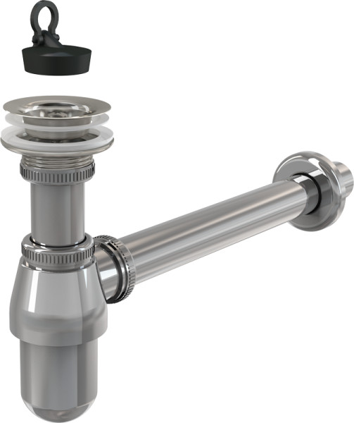 Сифон для раковины Alcadrain 32 мм, цельнометаллический, с водосливом 5/4", хром (A437). Фото 1