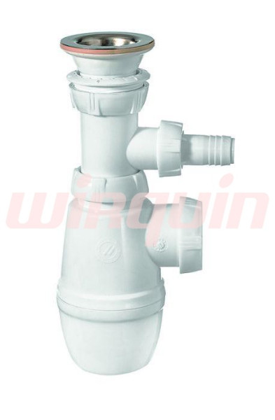 Сифон для раковины Wirquin МИНОР с нержавеющей чашкой и с отводом для стиральной машины (30718053). Фото 1