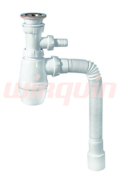 Сифон для раковины Wirquin «МИНОР» с нержавеющей чашкой, с отводом и с гофротрубой (30718052). Фото 1