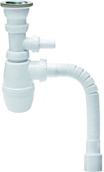 Сифон для раковины Wirquin "МИНОР" с выпуском, отводом для стир. машины (30718030). Фото 1