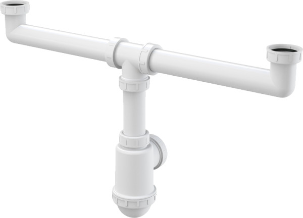 Сифон для сдвоенной мойки Alcadrain с накидными гайками 6/4" (A448-DN50/40). Фото 1