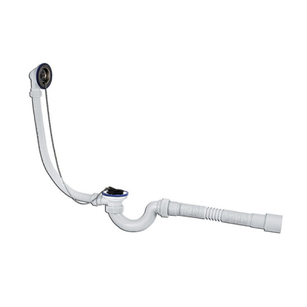 Сифон для ванн "МИНИ Элит" Белый НЕРЖ.вып. с гибк/тр. 40/50 (арт.654). Фото 1