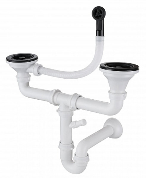 Сифон GranFest двойной 3 1/2" черный  с круглым переливом и отводом арт.12G14PB4-P2A  черн. Фото 1