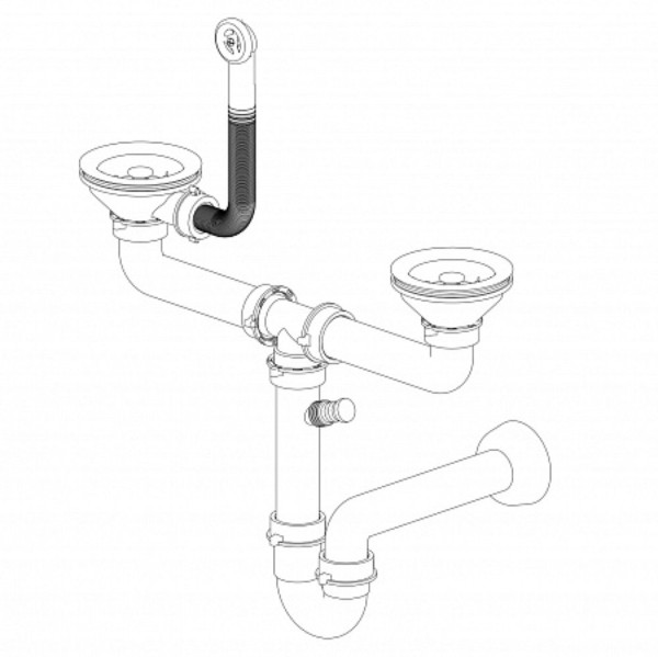 Сифон GranFest двойной 3 1/2" черный  с круглым переливом и отводом арт.12G14PB4-P2A  черн. Фото 2