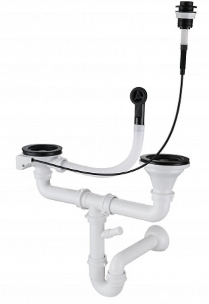 Сифон GranFest двойной 3 1/2" черный  с круглым переливом и отводом арт.13G14PB4-P2A  п/авт  черн. Фото 1