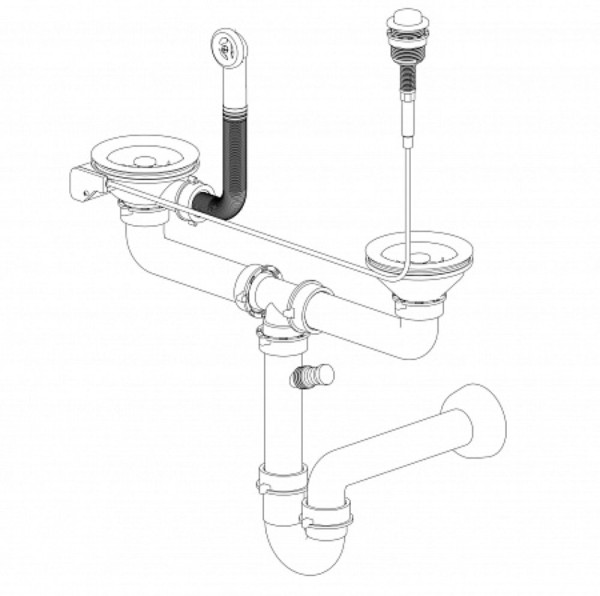 Сифон GranFest двойной 3 1/2" черный  с круглым переливом и отводом арт.13G14PB4-P2A  п/авт  черн. Фото 2