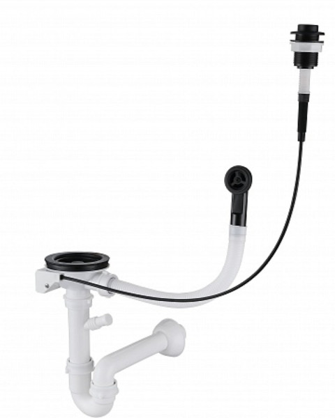 Сифон GranFest одинарный 3 1/2" черный  п/авт с круглым переливом и отводом  арт. GF-13PB2-P2  павт. Фото 1