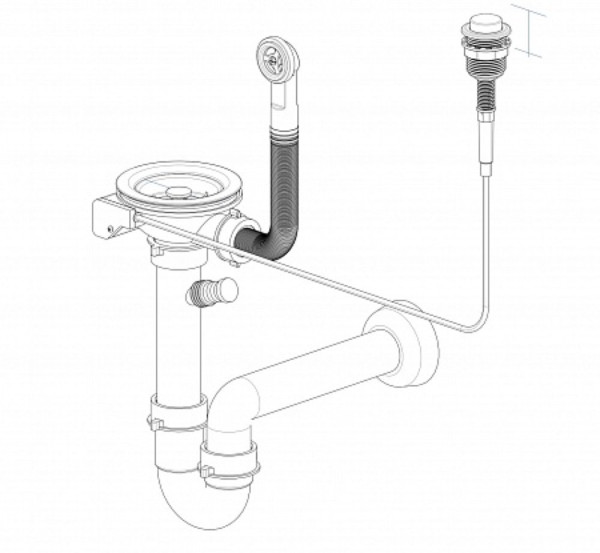 Сифон GranFest одинарный 3 1/2" черный  п/авт с круглым переливом и отводом  арт. GF-13PB2-P2  павт. Фото 2