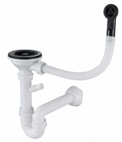 Сифон GranFest одинарный  3 1/2" черный  с круглым переливом и отводом  арт. GF-12PB2-P2A  черн. Фото 1