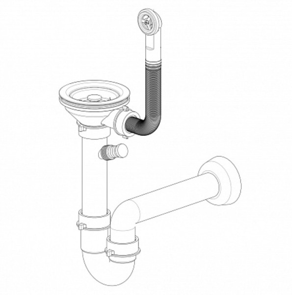 Сифон GranFest одинарный  3 1/2" черный  с круглым переливом и отводом  арт. GF-12PB2-P2A  черн. Фото 2