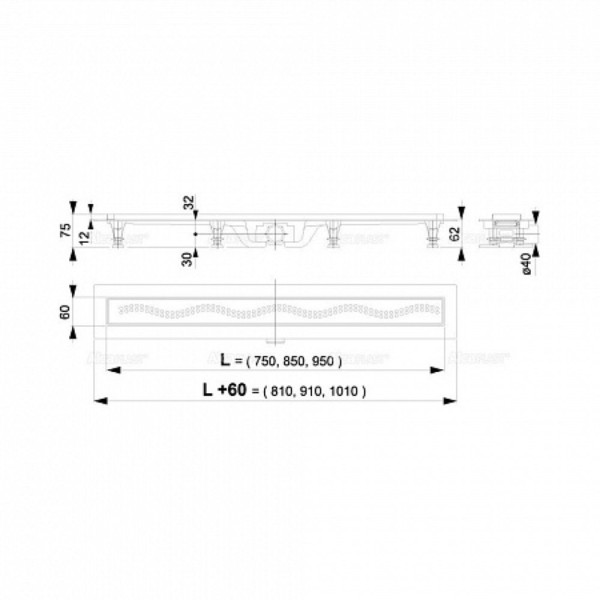 Simple - Водоотвод желоб с порогами для перфорир решетки, арт.AG100101850 (аналог APZ8-850M). Фото 2
