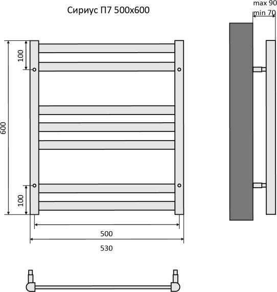 Сириус П7 500х600 Полотенцесушитель Aquatek (черный муар). Фото 4