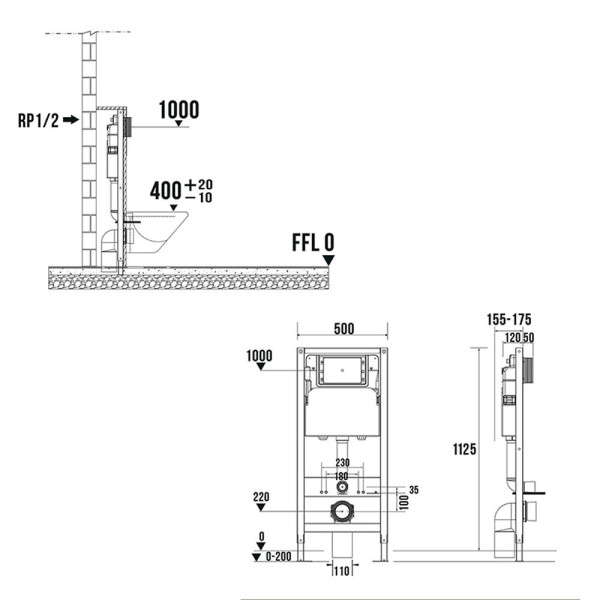 Система инсталляции для подвесного унитаза  4 в 1 Terminus, с клавишей. Фото 2