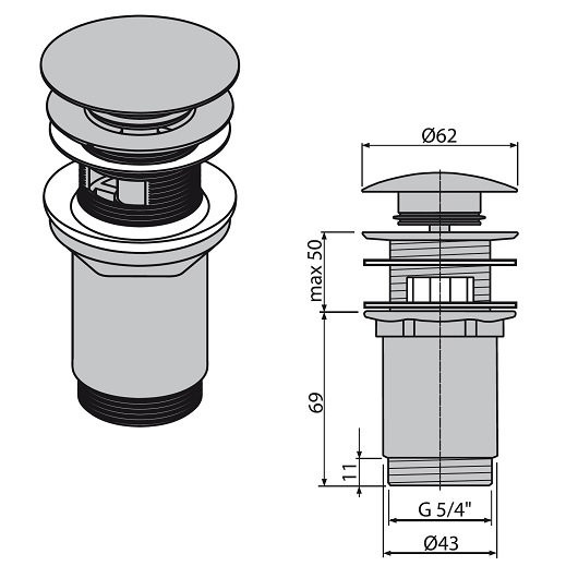 Слив для умывальника CLICK-CLACK черный. Фото 3