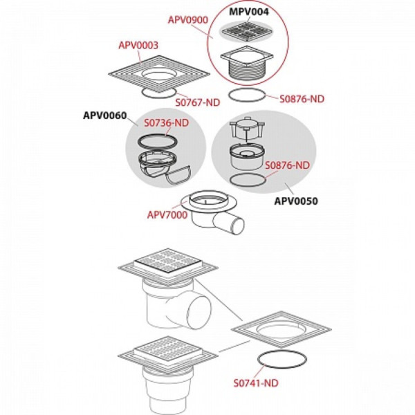 Сливной трап 105 105/50, подводка – боковая, решетка – нерж. сталь, гидрозатвор, арт.APV26. Фото 3