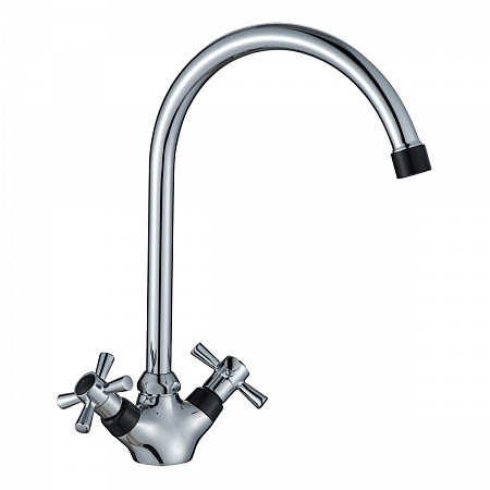 Смеситель Decoroom DR46028-Black двуручный для кухни с повортным изливом, черный/хром. Фото 1