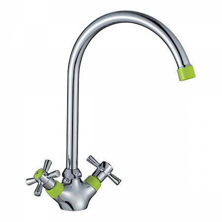Смеситель Decoroom DR46028-Green двуручный для кухни с повортным изливом, зелёный/хром. Фото 1