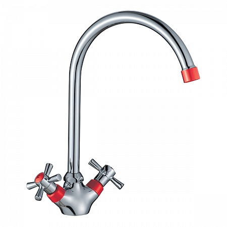 Смеситель Decoroom DR46028-Red двуручный для кухни с повортным изливом, красный/хром. Фото 1