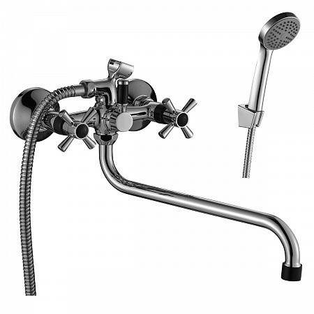 Смеситель Decoroom DR46045-Black двуручный универсальный с поворотным изливом 300мм, черный/хром. Фото 1