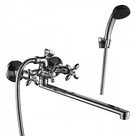 Смеситель Decoroom DR48043 двуручный универсальный с поворотным изливом 300мм, хром. Фото 1