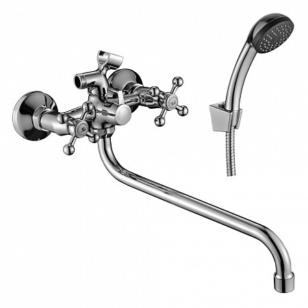 Смеситель Decoroom DR49045 двуручный универсальный с поворотным изливом 30 см, хром. Фото 1