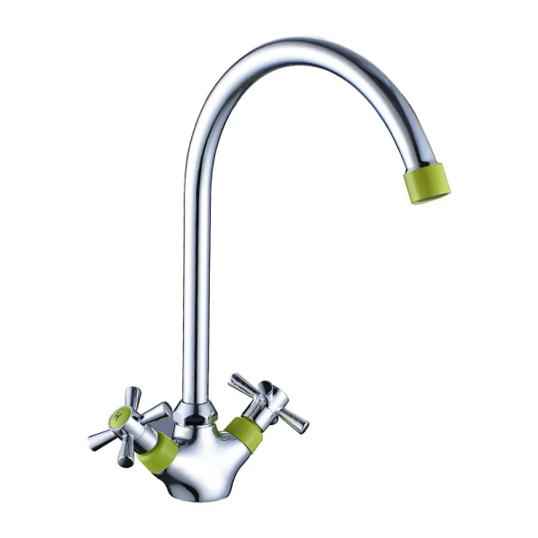 Смеситель Decoroom DR51028-Green двуручный для кухни с поворотным изливом, зелёный/хром. Фото 1
