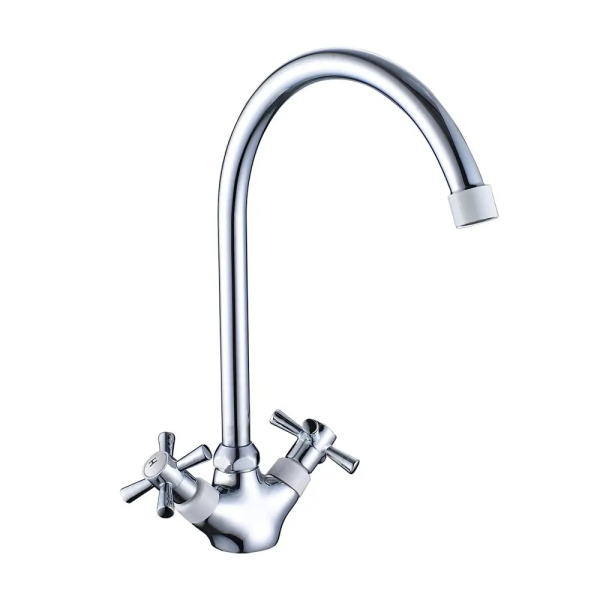 Смеситель Decoroom DR51028-White двуручный для кухни с поворотным изливом, белый/хром. Фото 1