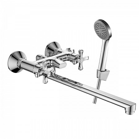 Смеситель Decoroom DR52043 двуручный универсальный с поворотным изливом 30см, хром. Фото 1