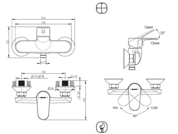 Смеситель для душа Bravat Alfa F9120178CP-01, хром. Фото 2