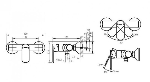 Смеситель для душа Bravat Louise F9191183CP-01-RUS, хром. Фото 2