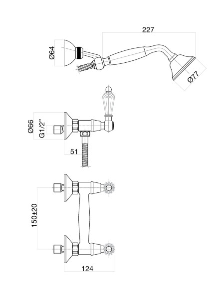 Смеситель для душа Fiore GIOIELLI (SWAROVSKI®) 08CO0602, хром/золото. Фото 2