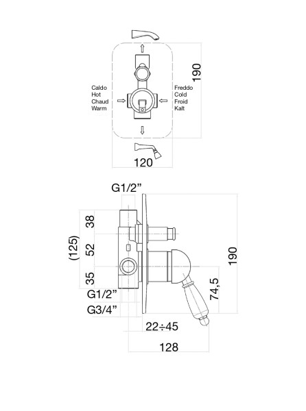 Смеситель для душа Fiore IMPERIAL BLACK 89CO5134, хром/золото. Фото 2