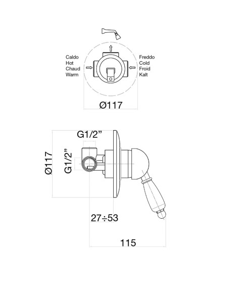 Смеситель для душа Fiore IMPERIAL BLACK 89OO5130, золото. Фото 2