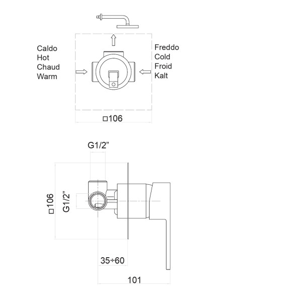 Смеситель для душа Fiore KUBE 100BB7515, белый. Фото 2